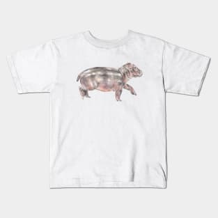 Watercolor Baby Tiptoeing Hippo Kids T-Shirt